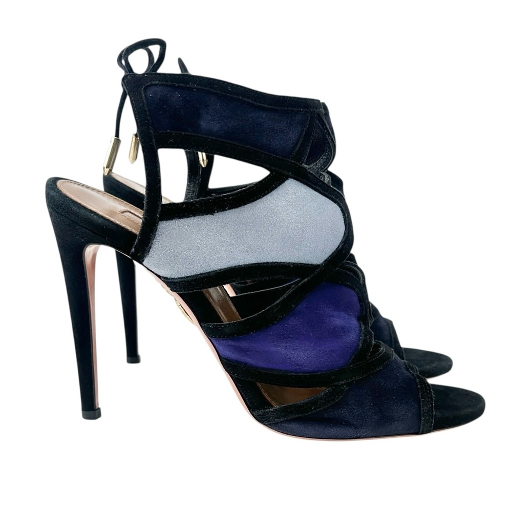 Aquazzura Vika Blue Black Purple Suede Leather 4" Stiletto Heel Heeled Sandals - Picture 2 of 9